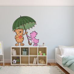 Deux oursons sous un parapluie
