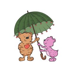 Deux oursons sous un parapluie