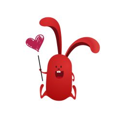 Lapin rouge avec sa pancarte