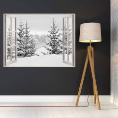 Fenêtre avec vue sur un paysage enneigé