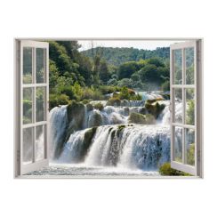 Fen&ecirc;tre avec vue sur une cascade d'eau