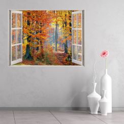 Fenêtre avec vue sur la forêt en automne