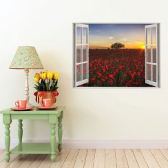 Fenêtre avec vue sur un champ de coquelicots