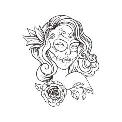 T-shirt Femme Tête De Mort Avec Roses Rouges - Col En V, Coupe Classique - Design Gothique, Art Nouveau