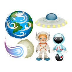 Astronaute et robot dans l'espace