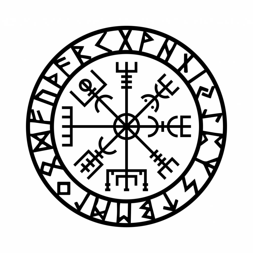 Autocollant Mural Viking Vegvisir - Design Runique Noir, Dimensions 36x38.3 Cm, Vinyle Repositionnable Pour Vitres Et Murs